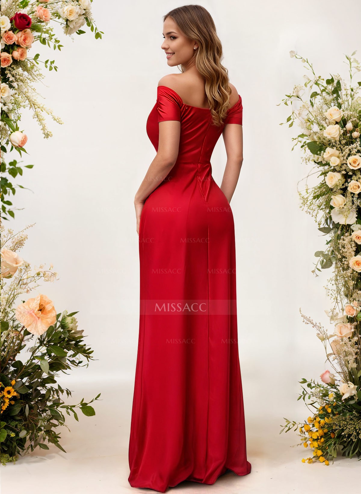 Sheath/Column Off-The-Shoulder Jersey Bridesmaid Dresses With High Split