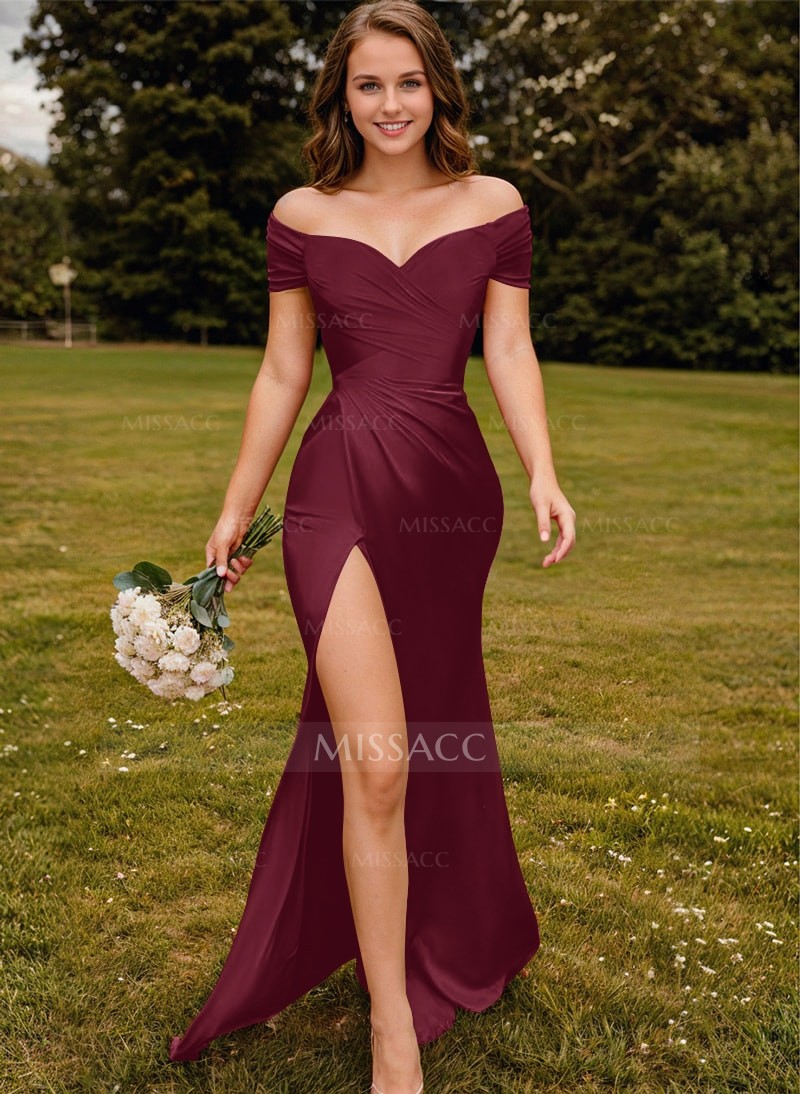 Sheath/Column Off-The-Shoulder Jersey Bridesmaid Dresses With High