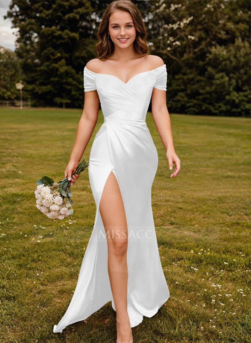 Sheath/Column Off-The-Shoulder Jersey Bridesmaid Dresses With High