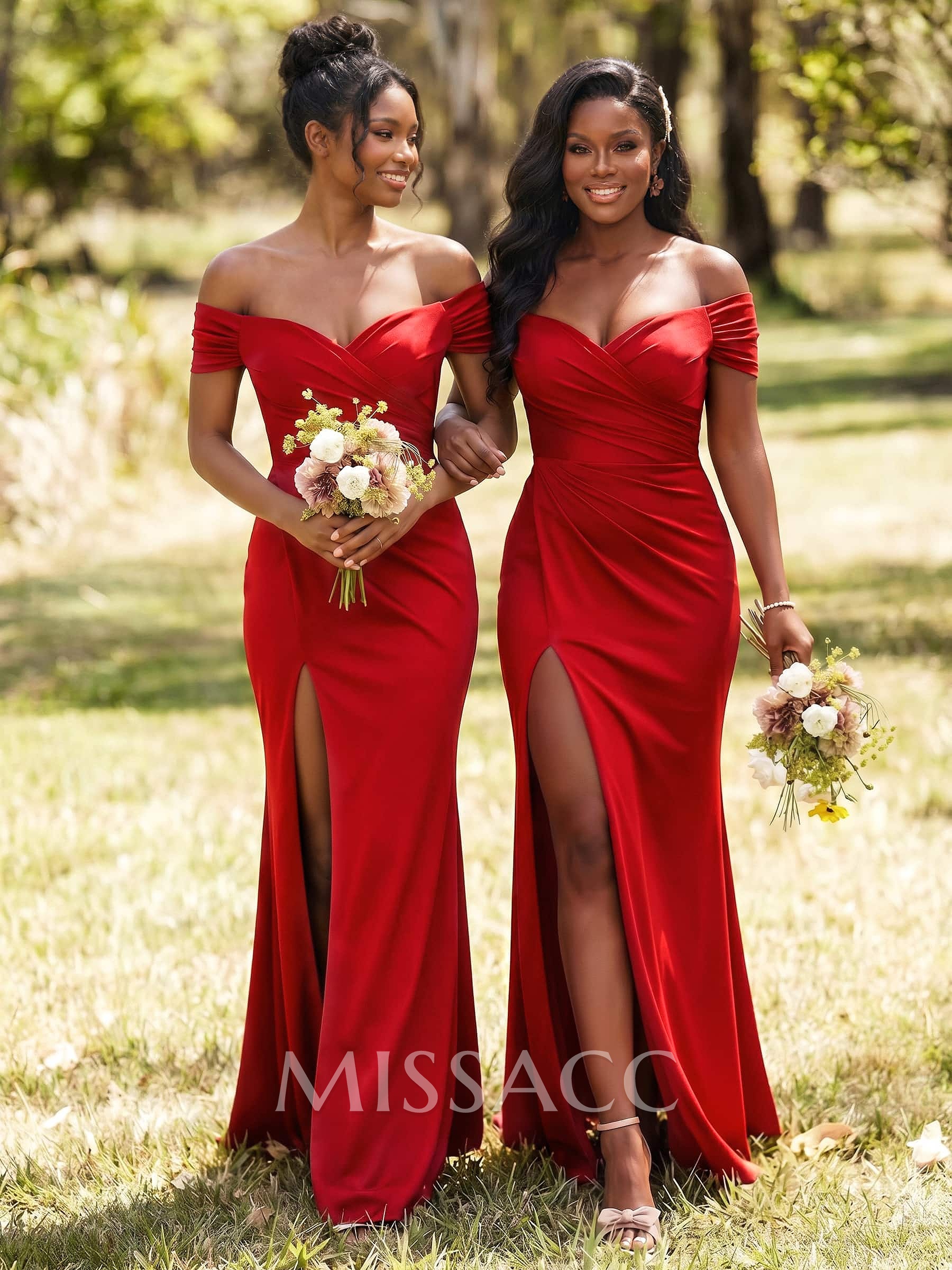 Sheath/Column Off-The-Shoulder Jersey Bridesmaid Dresses With High Split Sheath/Column Off-The-Shoulder Jersey Bridesmaid Dresses With High Split