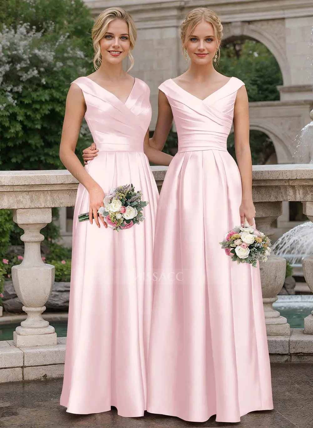 princess polly baby blue dress Missacc Bridesmaid A-Line V-Neck Sleeveless Floor-Length Satin Bridesmaid Dresses with Ruffle