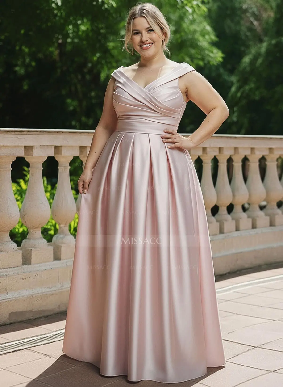 open lace back dress A-Line/Princess Sleeveless Satin Ruffles V-neck Sweep/Brush Train Wedd –  kingbridals main image 1