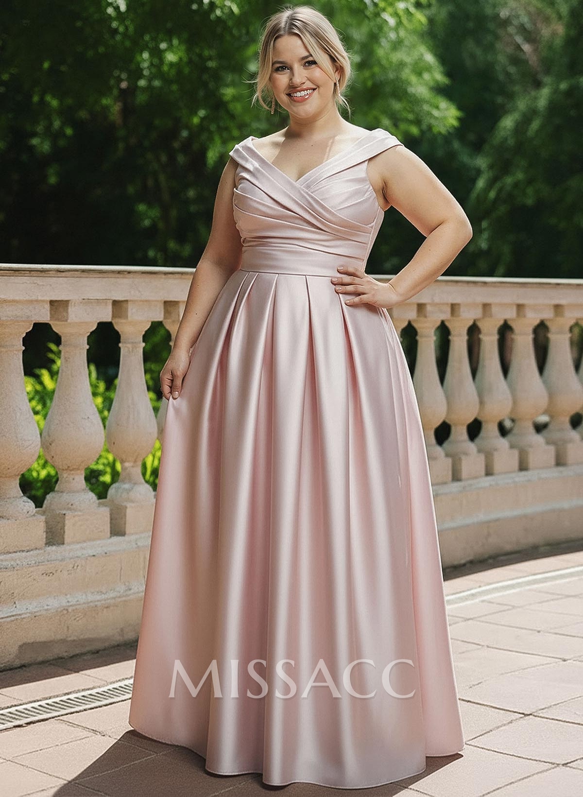 A-Line V-Neck Sleeveless Floor-Length Satin Bridesmaid Dresses With Ruffle A-Line V-Neck Sleeveless Floor-Length Satin Bridesmaid Dresses With Ruffle