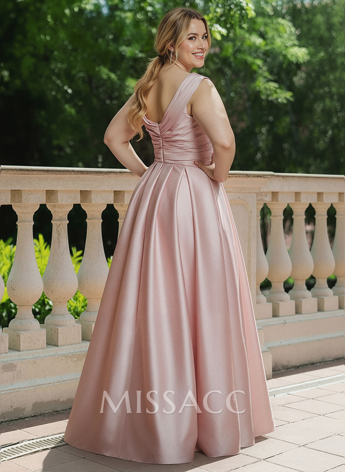 A-Line V-Neck Sleeveless Floor-Length Satin Bridesmaid Dresses With Ruffle A-Line V-Neck Sleeveless Floor-Length Satin Bridesmaid Dresses With Ruffle