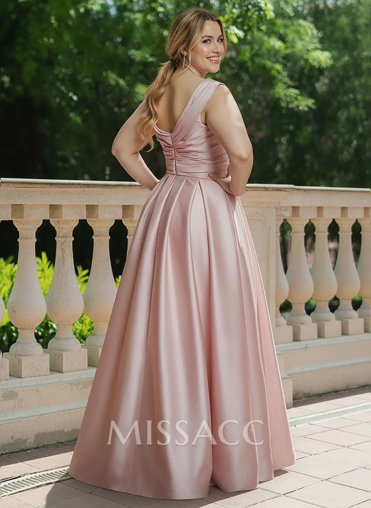 a line princess v neck floor length ruffles satin dresses Lavetir A-Line/Princess V-Neck Short Sleeves Long Bridesmaid Dresses With Ruffles & Belt 2026