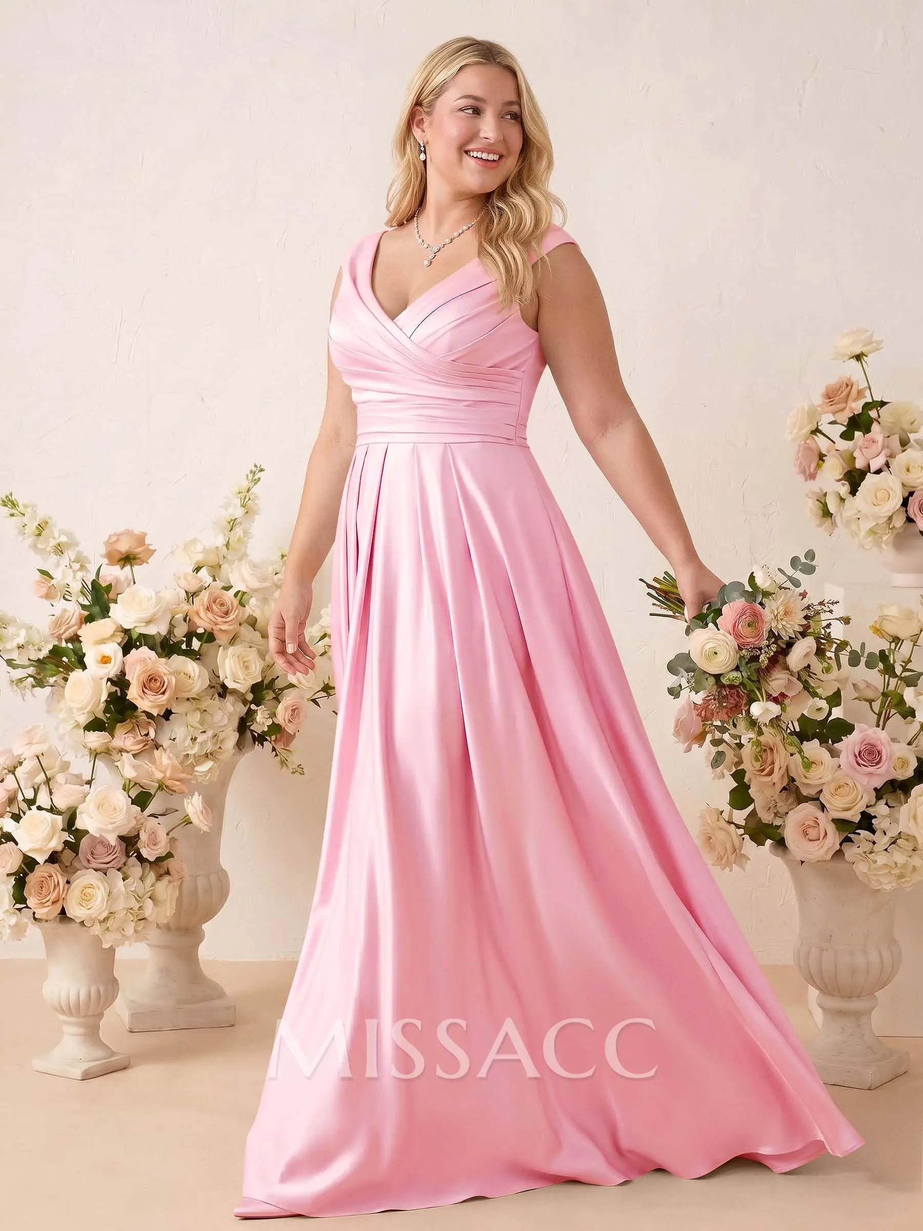 pink v neck bridesmaid dress Pink Chiffon Bridesmaid Dresses Petite Garden V Neck Pink / 14