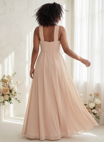 A-Line Halter Sleeveless Floor-Length Chiffon Bridesmaid Dresses