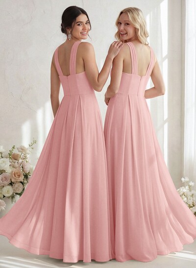 A-Line Halter Sleeveless Floor-Length Chiffon Bridesmaid Dresses