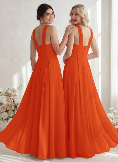 A-Line Halter Sleeveless Floor-Length Chiffon Bridesmaid Dresses