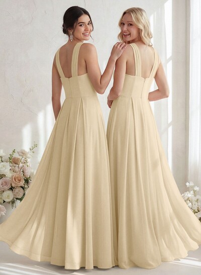 A-Line Halter Sleeveless Floor-Length Chiffon Bridesmaid Dresses