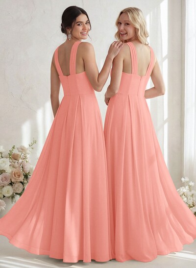 A-Line Halter Sleeveless Floor-Length Chiffon Bridesmaid Dresses