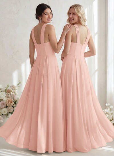 A-Line Halter Sleeveless Floor-Length Chiffon Bridesmaid Dresses