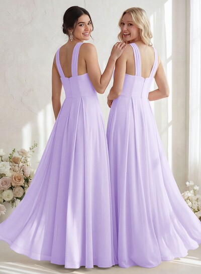 A-Line Halter Sleeveless Floor-Length Chiffon Bridesmaid Dresses