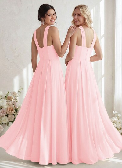 A-Line Halter Sleeveless Floor-Length Chiffon Bridesmaid Dresses