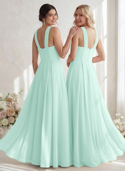 A-Line Halter Sleeveless Floor-Length Chiffon Bridesmaid Dresses