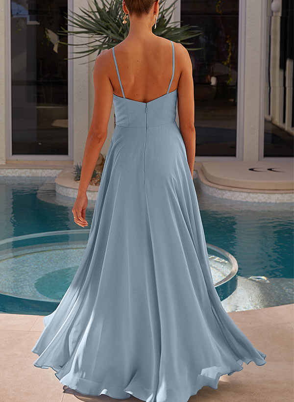 A-Line Halter Sleeveless Floor-Length Bridesmaid Dresses With High Split
