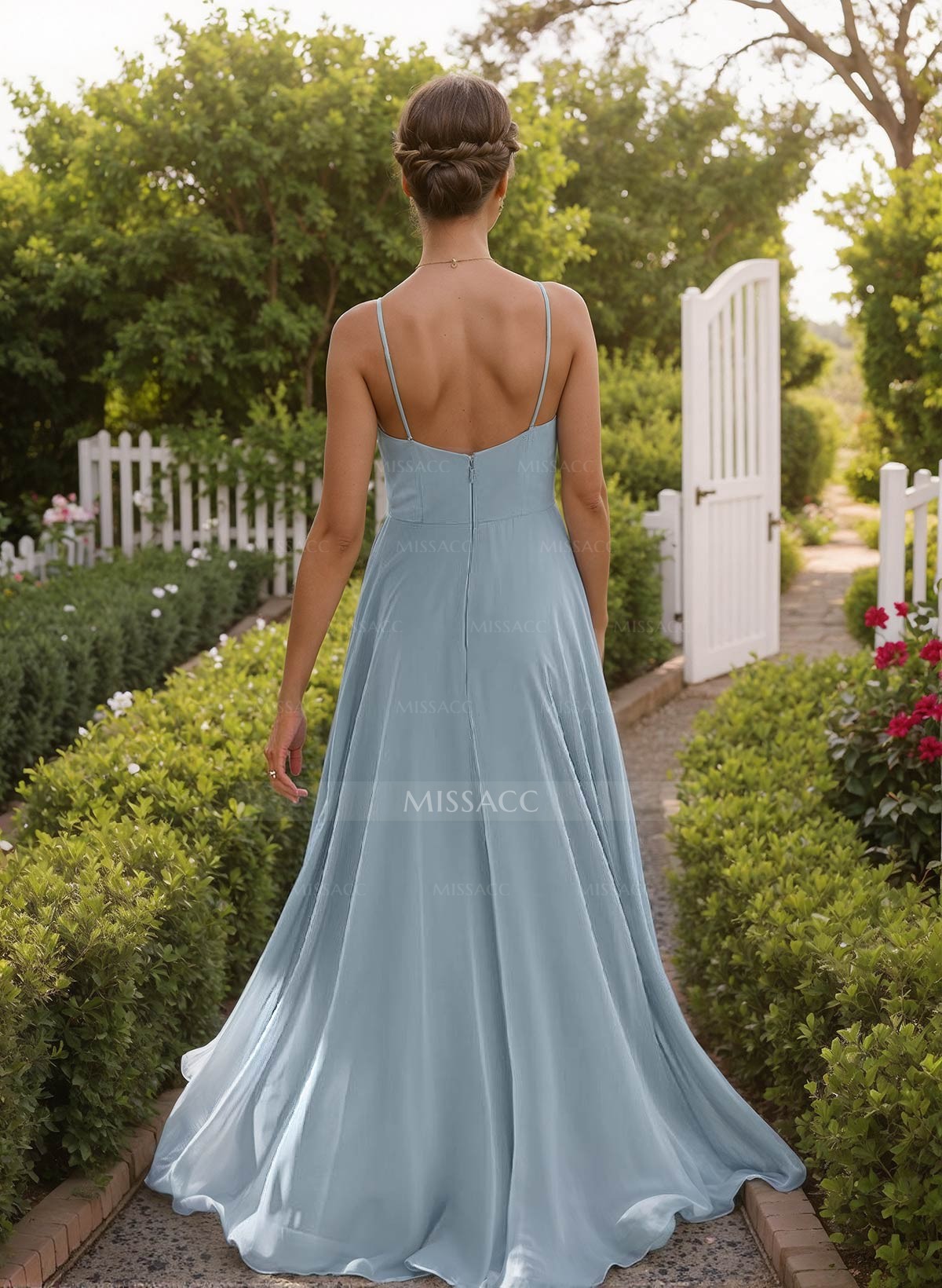 A-Line Halter Sleeveless Floor-Length Bridesmaid Dresses With High Split