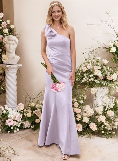 Trumpet/Mermaid One-Shoulder Silk Like Satin Bridesmaid Dresses With Bow(s)