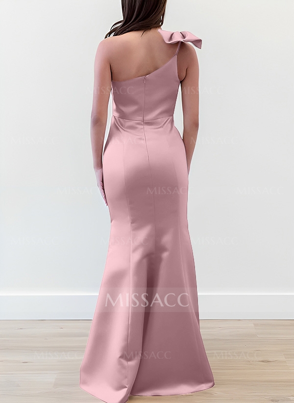 Trumpet/Mermaid One-Shoulder Silk Like Satin Bridesmaid Dresses With Bow(s)