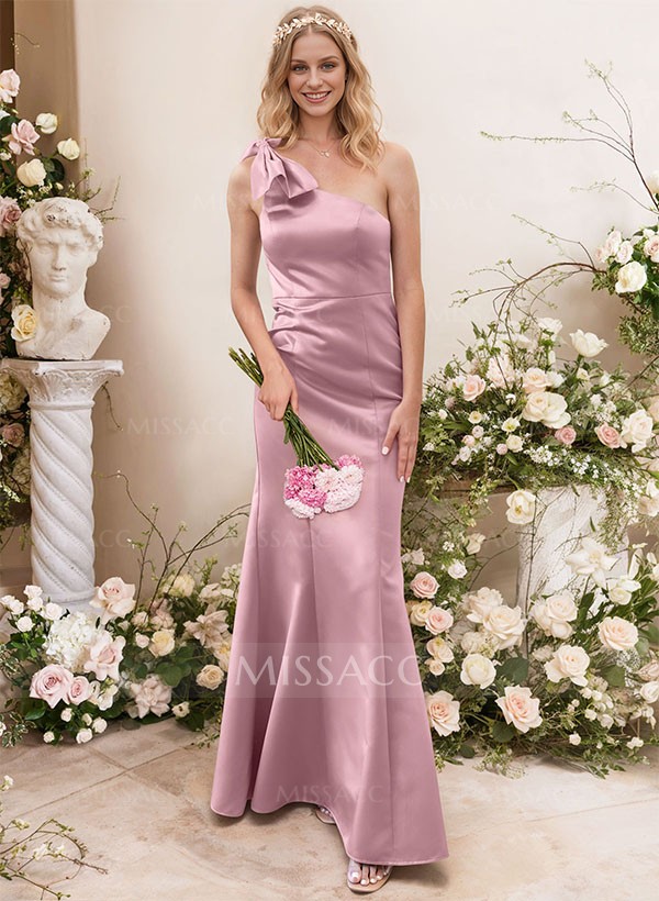 Trumpet/Mermaid One-Shoulder Silk Like Satin Bridesmaid Dresses With Bow(s)