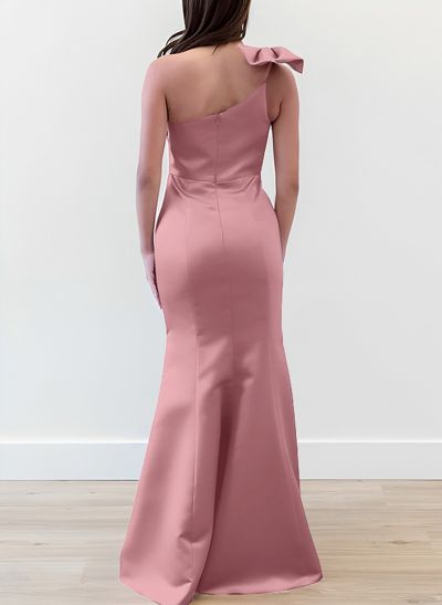 Trumpet/Mermaid One-Shoulder Satin Bridesmaid Dresses With Bow(s)