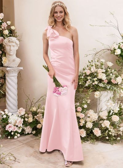 Trumpet/Mermaid One-Shoulder Satin Bridesmaid Dresses With Bow(s)