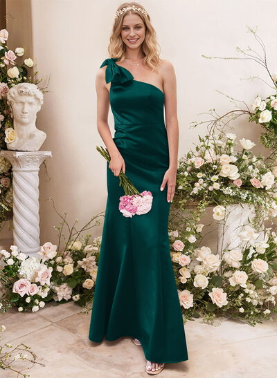 Trumpet/Mermaid One-Shoulder Satin Bridesmaid Dresses With Bow(s)