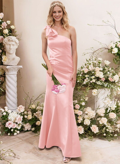 Trumpet/Mermaid One-Shoulder Satin Bridesmaid Dresses With Bow(s)
