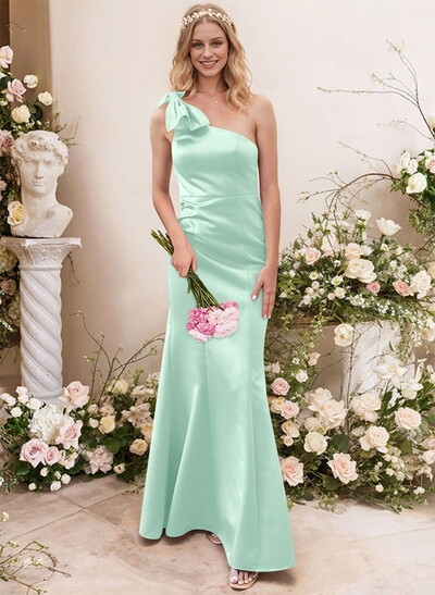Trumpet/Mermaid One-Shoulder Satin Bridesmaid Dresses With Bow(s)