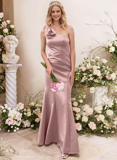 Trumpet/Mermaid One-Shoulder Satin Bridesmaid Dresses With Bow(s)
