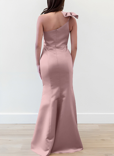 Trumpet/Mermaid One-Shoulder Satin Bridesmaid Dresses With Bow(s)