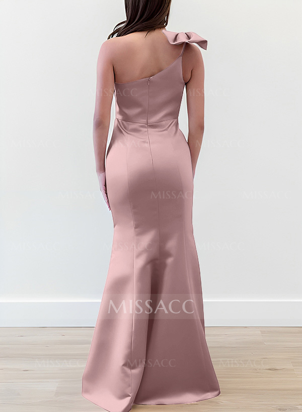 Trumpet/Mermaid One-Shoulder Satin Bridesmaid Dresses With Bow(s)