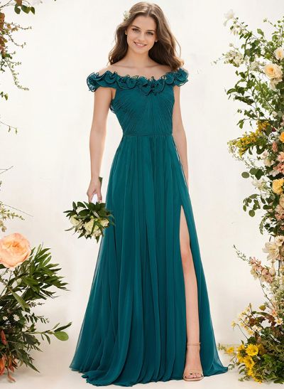 A-Line Off-The-Shoulder Sleeveless Chiffon Bridesmaid Dresses With Flower(s)