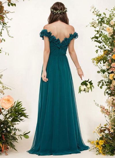 A-Line Off-The-Shoulder Sleeveless Chiffon Bridesmaid Dresses With Flower(s)