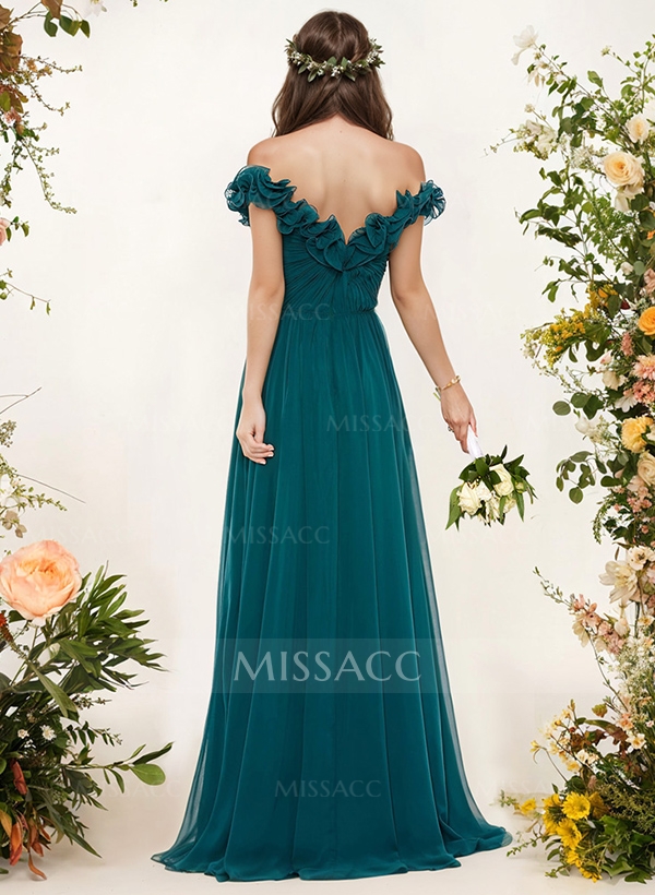 A-Line Off-The-Shoulder Sleeveless Chiffon Bridesmaid Dresses With Flower(s)