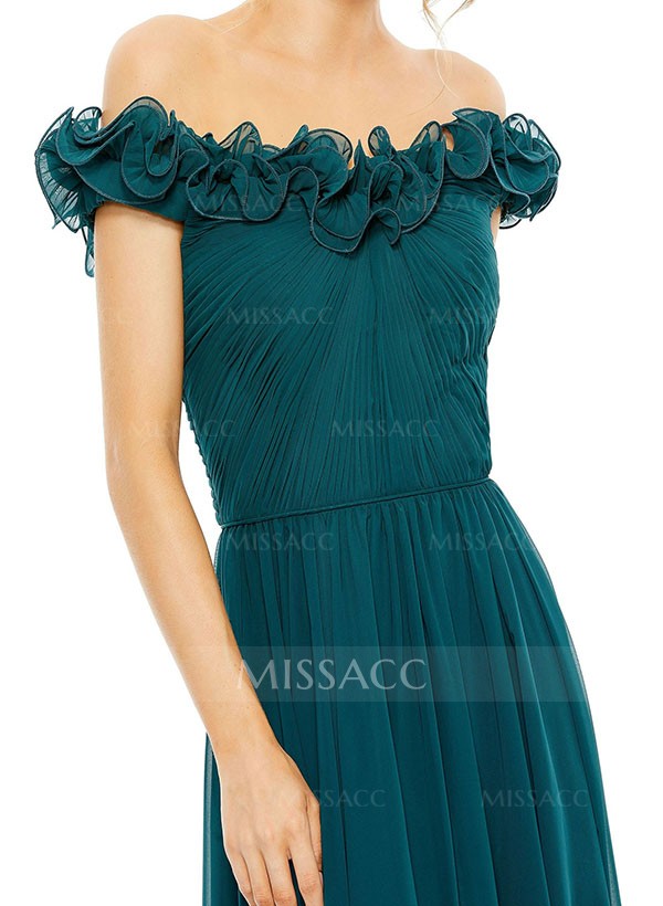 A-Line Off-The-Shoulder Sleeveless Chiffon Bridesmaid Dresses With Flower(s)