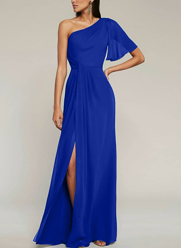 Sheath/Column One-Shoulder Chiffon Bridesmaid Dresses With Split Front