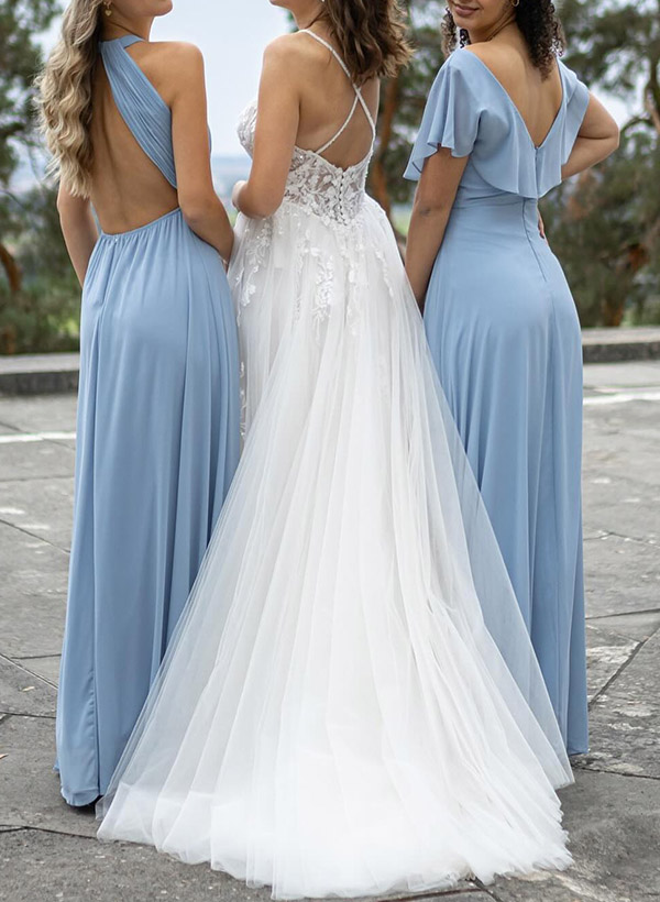 A-Line Sleeveless Floor-Length Chiffon Bridesmaid Dresses