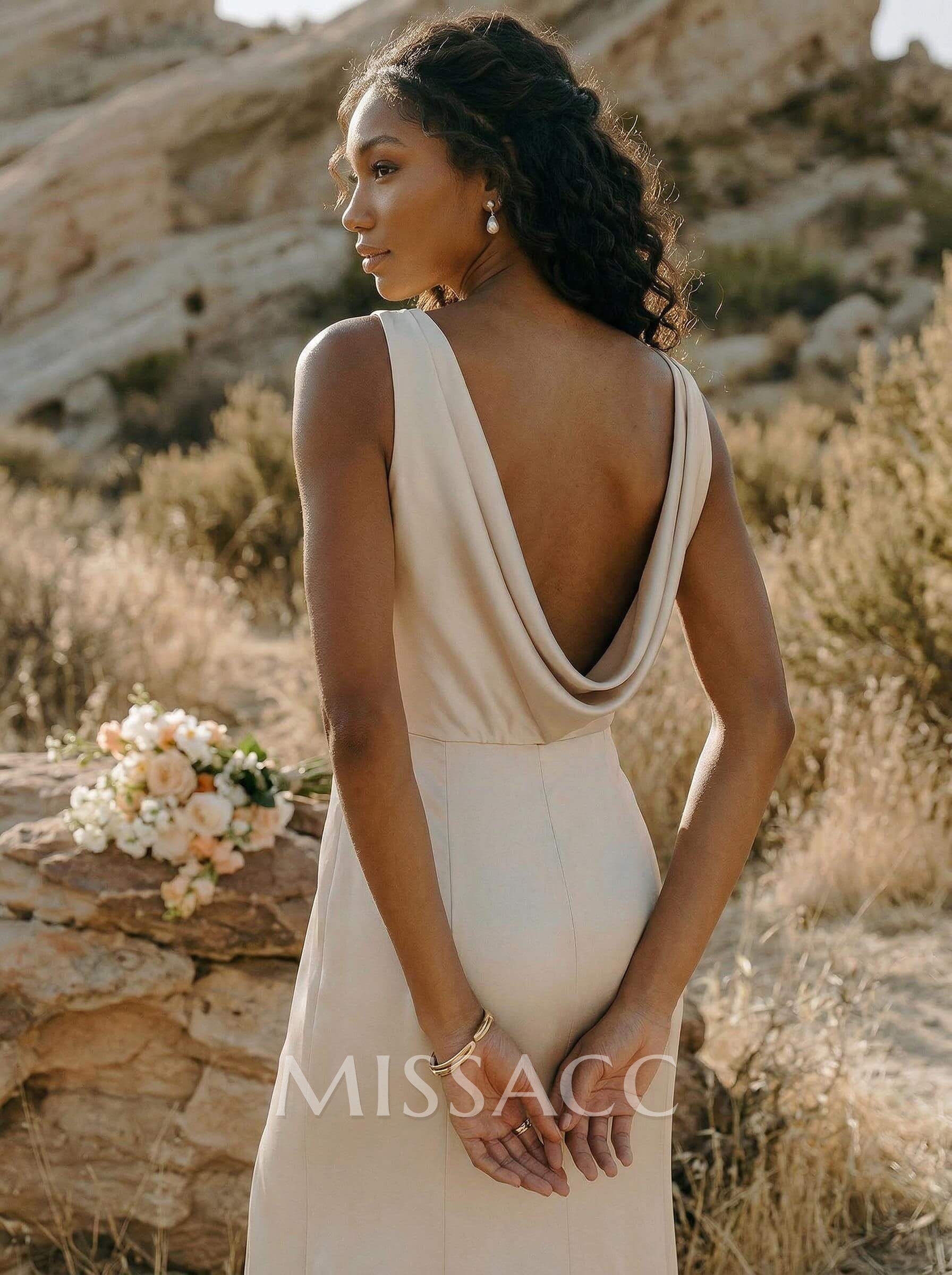 Sheath/Column Scoop Neck Silk Like Satin Bridesmaid Dresses With Split Front Sheath/Column Scoop Neck Silk Like Satin Bridesmaid Dresses With Split Front