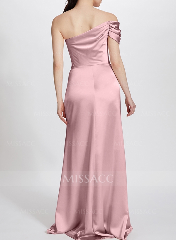 Sheath/Column One-Shoulder Silk Like Satin Bridesmaid Dresses With Split Front