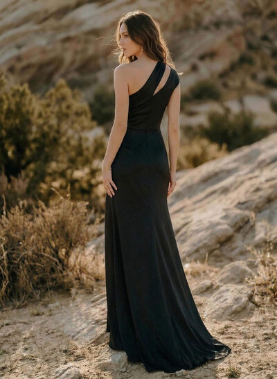 Sheath/Column One-Shoulder Silk Like Satin Bridesmaid Dresses With Split Front