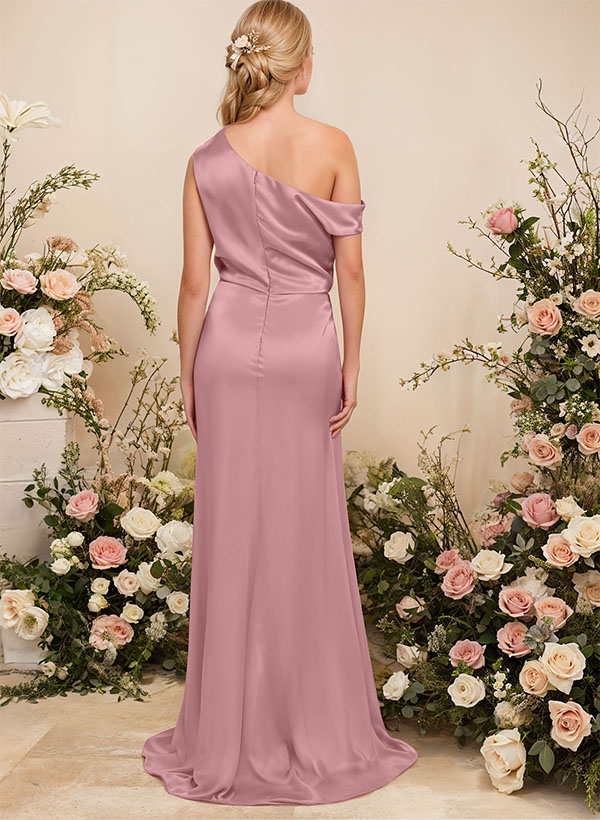 Sheath/Column One-Shoulder Sleeveless Silk Like Satin Bridesmaid Dresses