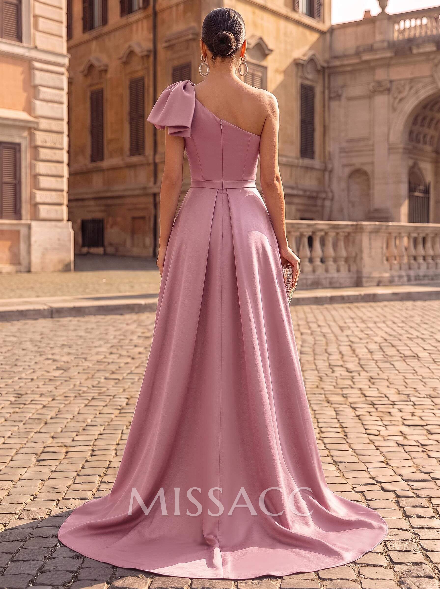 A-Line One-Shoulder Sleeveless Satin Bridesmaid Dresses With Bow(s)/Pockets A-Line One-Shoulder Sleeveless Satin Bridesmaid Dresses With Bow(s)/Pockets