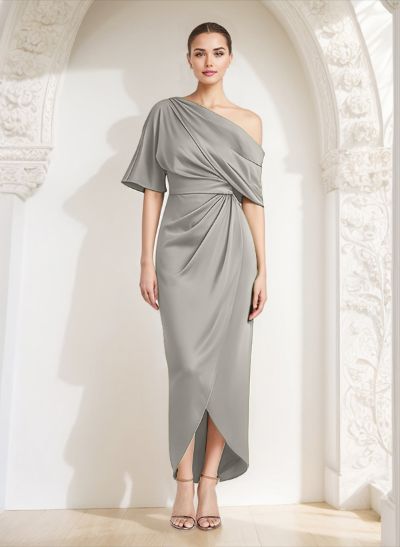 Sheath/Column Halter Sleeveless Sexy Asymmetrical Bridesmaid Dresses with Ruffles