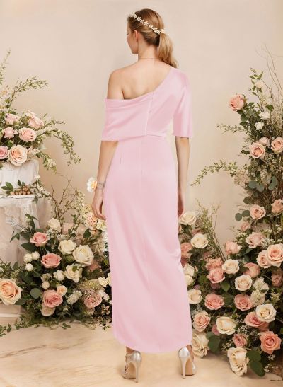 Sheath/Column Asymmetrical Sleeveless Satin Bridesmaid Dresses With Ruffle