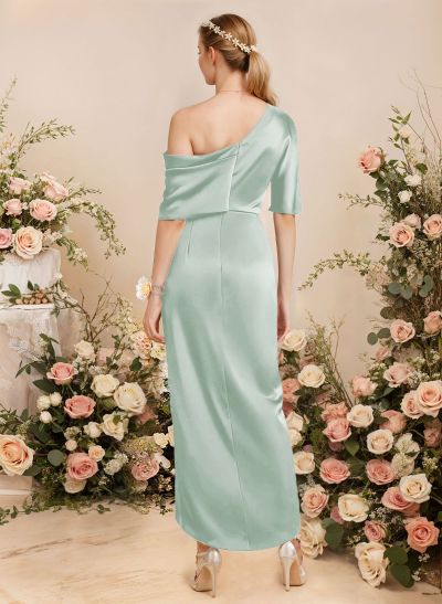 Sheath/Column Asymmetrical Sleeveless Satin Bridesmaid Dresses With Ruffle