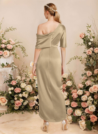 Sheath/Column Asymmetrical Sleeveless Satin Bridesmaid Dresses With Ruffle