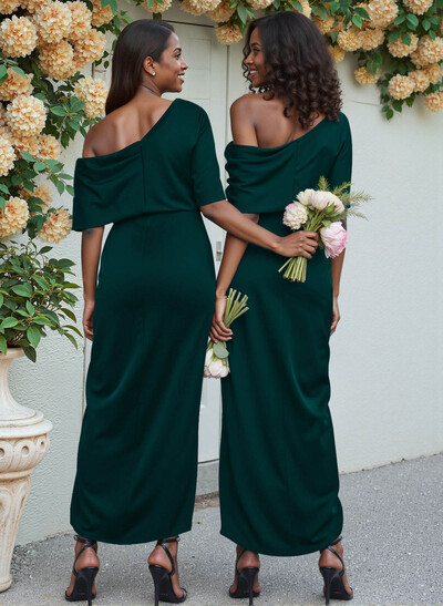 Sheath/Column Asymmetrical Sleeveless Satin Bridesmaid Dresses With Ruffle