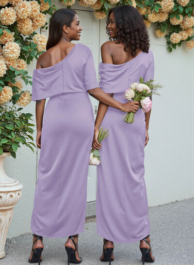 Sheath/Column Asymmetrical Sleeveless Satin Bridesmaid Dresses With Ruffle