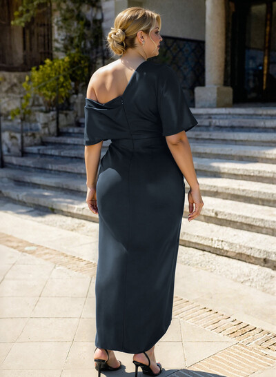 Sheath/Column Asymmetrical Sleeveless Satin Bridesmaid Dresses With Ruffle